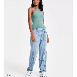 Lucky Brand Women's Light Blue Cargo Jeans zipper pockets 2/26